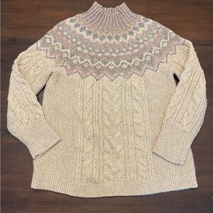 Chico's Beige and Pink Patterned Turtleneck Sweater